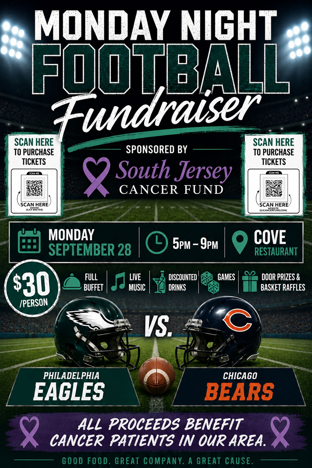 Monday Night Football Fundraiser - September 28, 5 pm, Brigantine, NJ